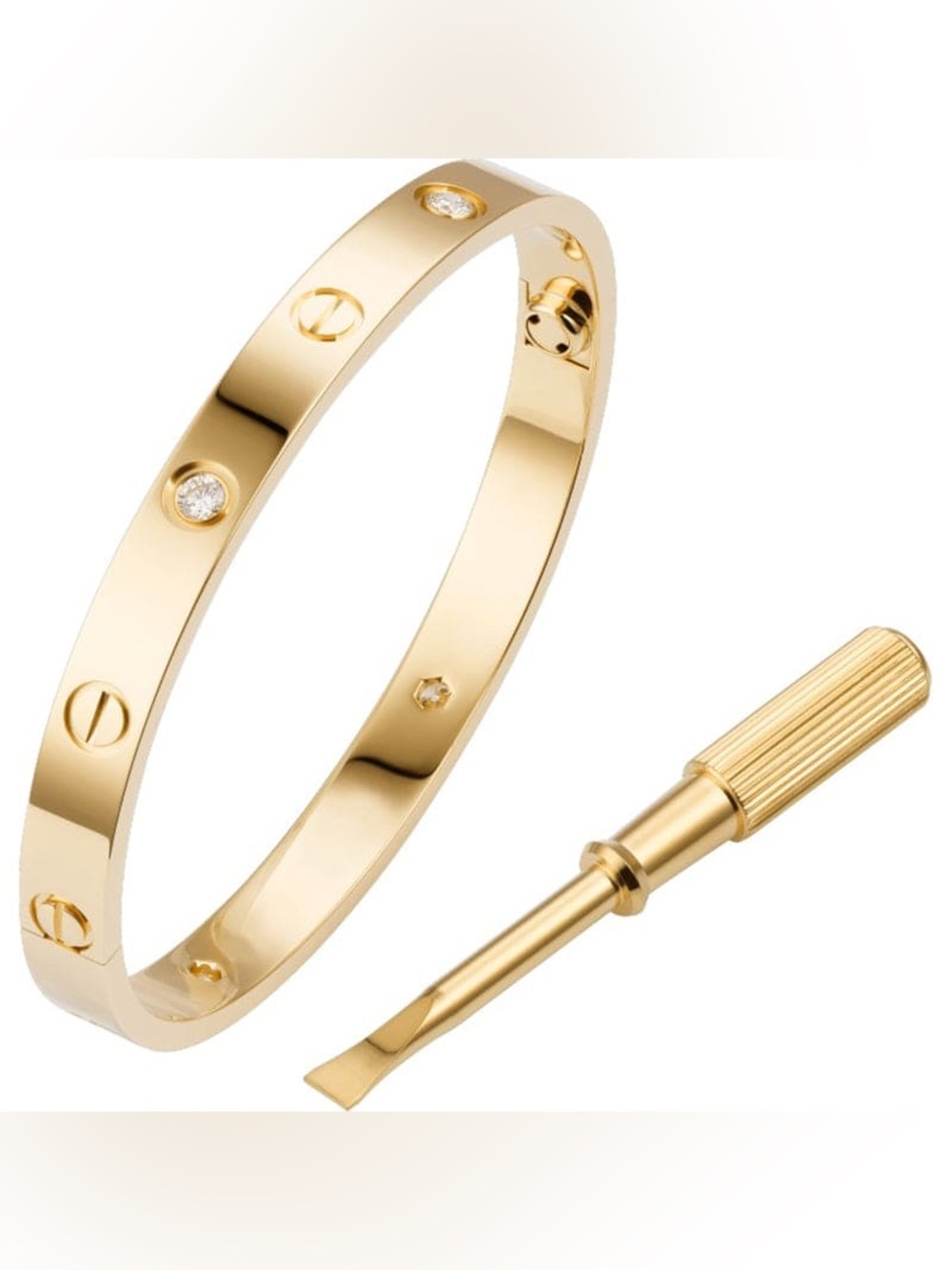 Gold Screw Bangle Bracelet with 4 Diamonds Love Bracelet
